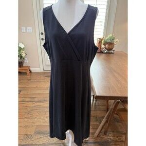 EILEEN FISHER XL Black Sleeveless Wrap V-Neck Dress Organic Cotton Stretch USA